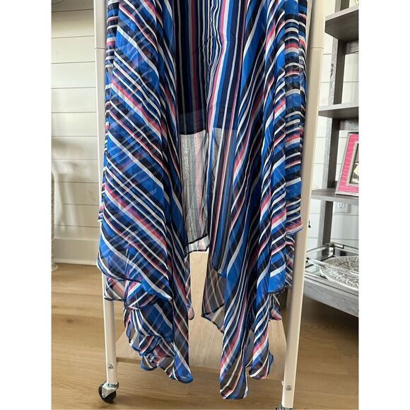 BEBE Dress Striped Blue Coral Black Sheer Sun Dress w Pockets & V Neck Women’s X - Picture 8 of 9